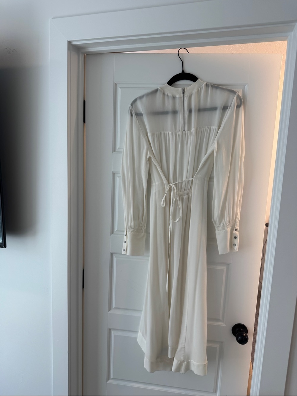 AllSaints Cream Long-Sleeve Midi Dress with Tie Waist